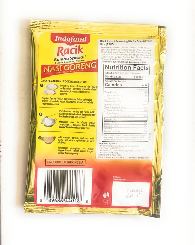 Indofood - Instant Seasoning MIX for - Nasi Goreng - Oriental Fried Rice - 6 x 1.7 Oz. / 50 G - Product of Indonesia - Image 2